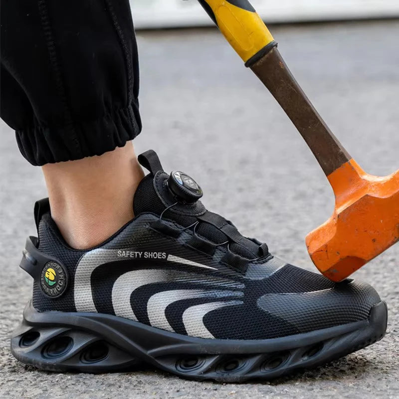 Arbeitsschuhe mit Drehschnalle, Schutzschuhe, leichte Sicherheitsschuhe, pannensicher, bruchsicher, Stahlkappe, Arbeitsstiefel für Herren