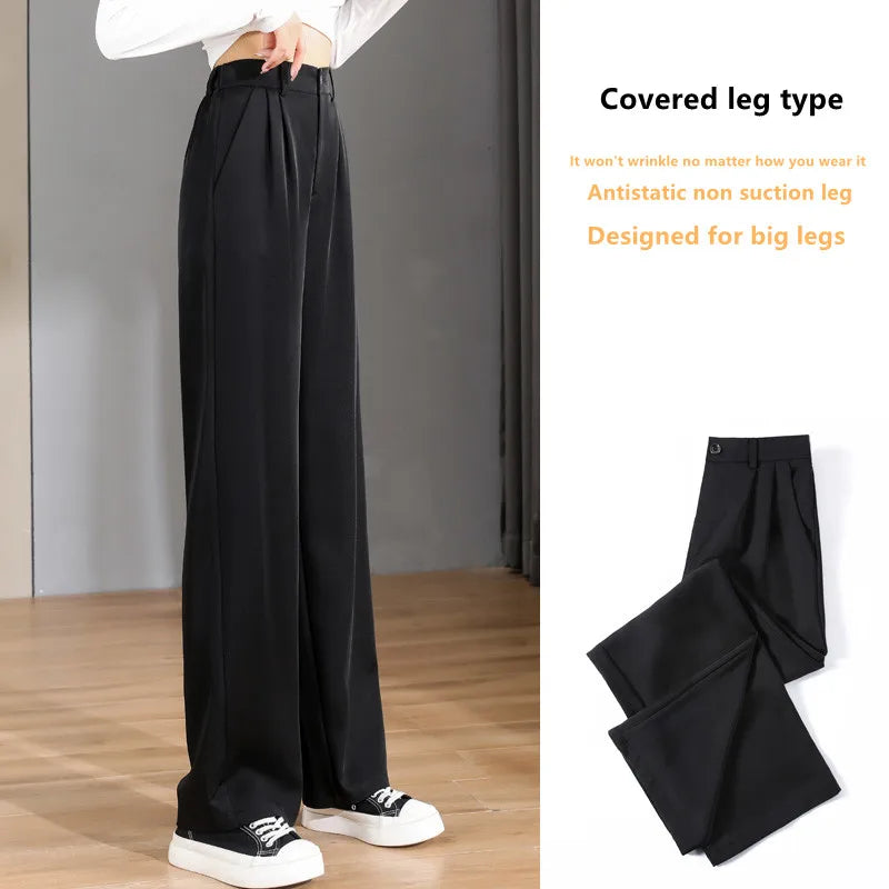Damen Lose Frühling Sommer 2025 Neue Hohe Taille Breite Beine Dünne Beiläufige Hosen Koreanische Mode Trend Weibliche Anzug Gerade Hosen