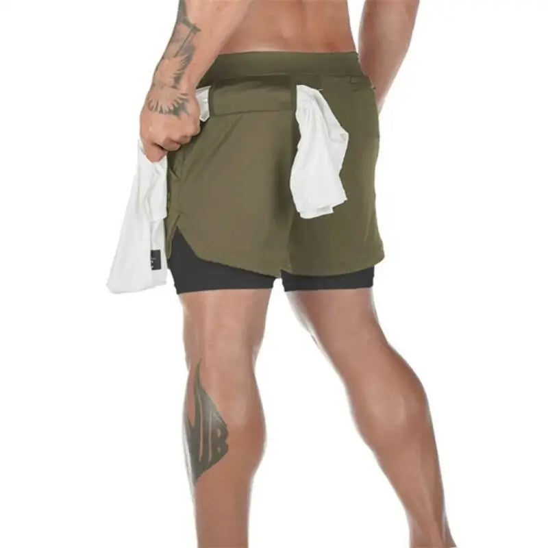Summer Men Running Shorts 2In1 Double-deck Sport Shorts Sportswear Fitness Short Pants Training Jogging Bottom Men's Clothing