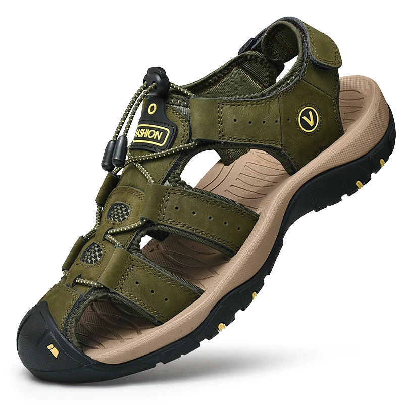 Sommer Herren Sandalen Echtes Leder Herren Freizeitschuhe Outdoor Herren Ledersandalen für Männer Strandschuhe Römersandalen Übergröße 38-48