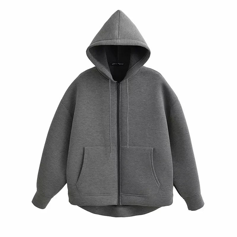 Damen Winter Vintage Reißverschluss Hoodies Sweatshirts Mode Langarm Streetwear Parkas Weibliche Oberbekleidung Koreanische Beliebte Kleidung