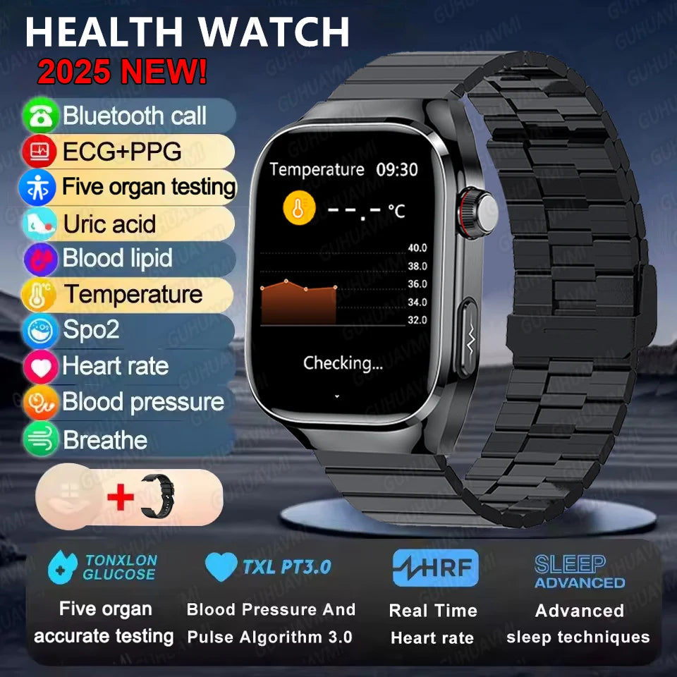 2025 New ECG+PPG Accurate Measure Heart Rate Smart Watch Men Blood Pressure Lipids Uric Acid Bluetooth Call Health Smartwatches