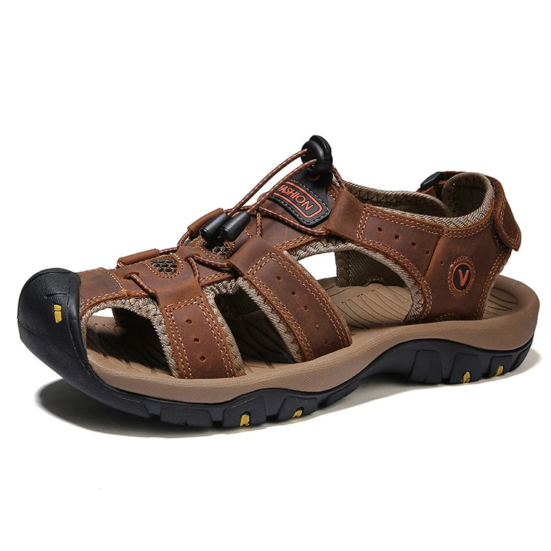 Sommer Herren Sandalen Leder Herren Freizeitschuhe Atmungsaktive Outdoor Sandalen für Männer Strandschuhe Hausschuhe Mode Römersandalen