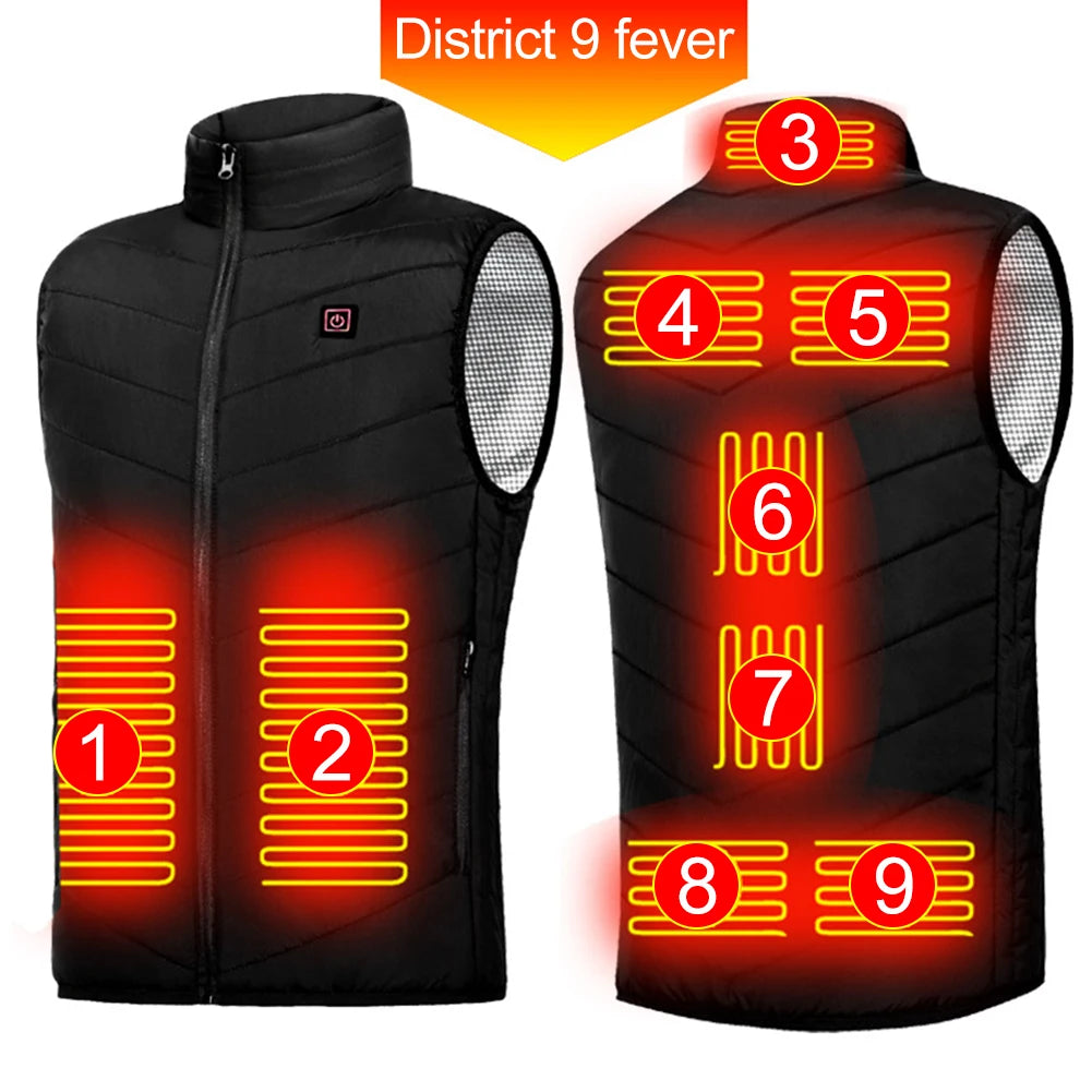 9 Heated Vest Zones Electric Heated Jackets Men Women Sportswear Heated Coat Windproof Heat Coat USB Heating Jacket For Camping