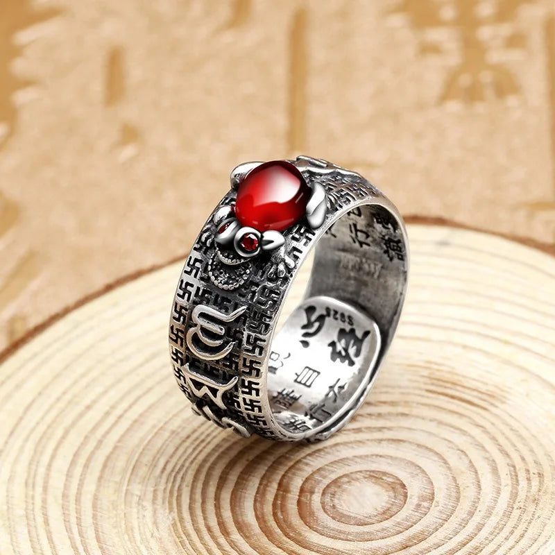 Chinesischer Feng Shui Pixiu-Ring, versilberte Kupfermünzen, verstellbare Ringe für Frauen und Männer, Amulett, Reichtum, Glücksschmuck, Geburtstagsgeschenk