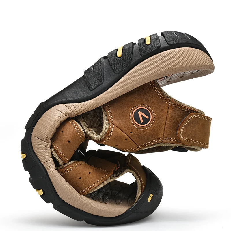 Sommer Herren Sandalen Echtes Leder Herren Freizeitschuhe Outdoor Herren Ledersandalen für Männer Strandschuhe Römersandalen Übergröße 38-48
