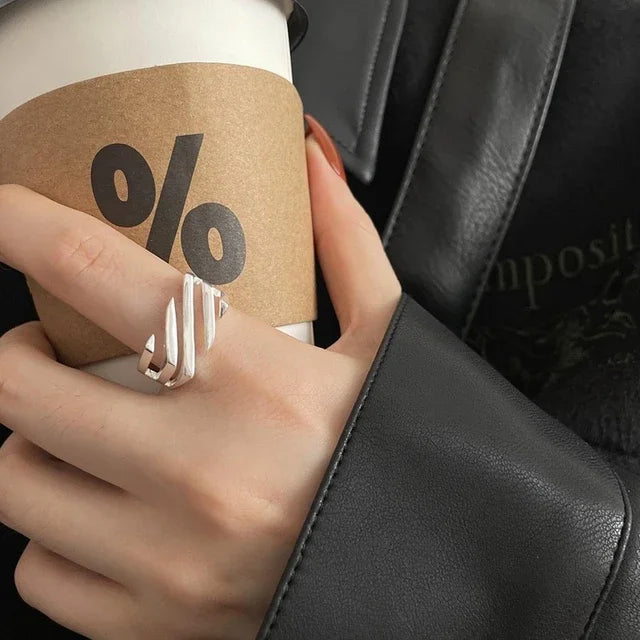 BF CLUB 925 Sterling Rings for Women Fashion Geometric Handmade Irregular Strip Ring Party Christmas Gift