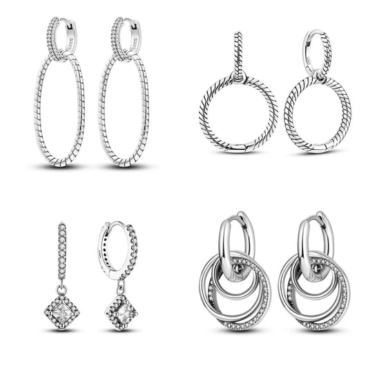 2024 neue Sterling Silber S925 Oval Doppel Ring Close Set Serpentine Ohrring Tropfen Einfache Schmuck Für Frauen Und Mädchen Party Geschenk