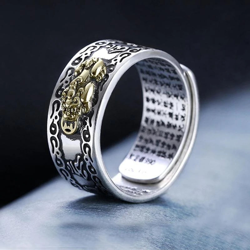 Chinesischer Feng Shui Pixiu-Ring, versilberte Kupfermünzen, verstellbare Ringe für Frauen und Männer, Amulett, Reichtum, Glücksschmuck, Geburtstagsgeschenk