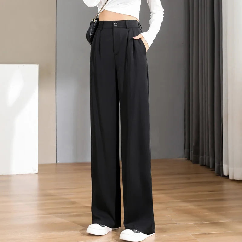 Damen Lose Frühling Sommer 2025 Neue Hohe Taille Breite Beine Dünne Beiläufige Hosen Koreanische Mode Trend Weibliche Anzug Gerade Hosen