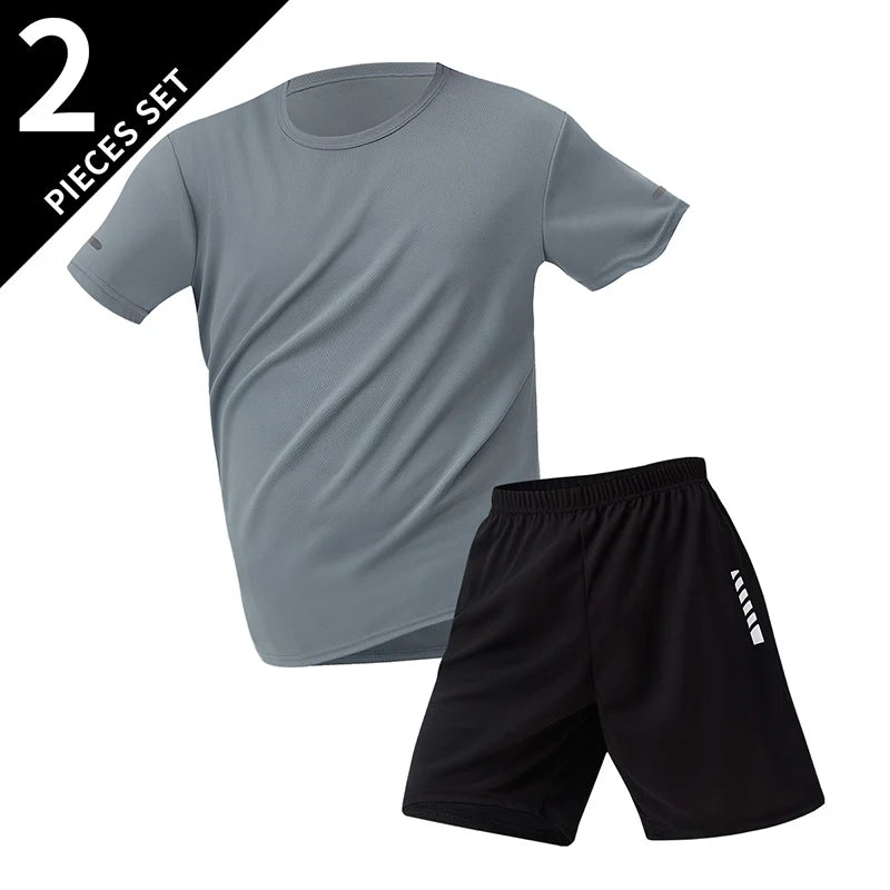 2/6 Pack Plus Size Men's Quick-drying Short-sleeved Shorts Suit Men's Leisure Sports Running Fitness T-shirt Joker Shorts Teen