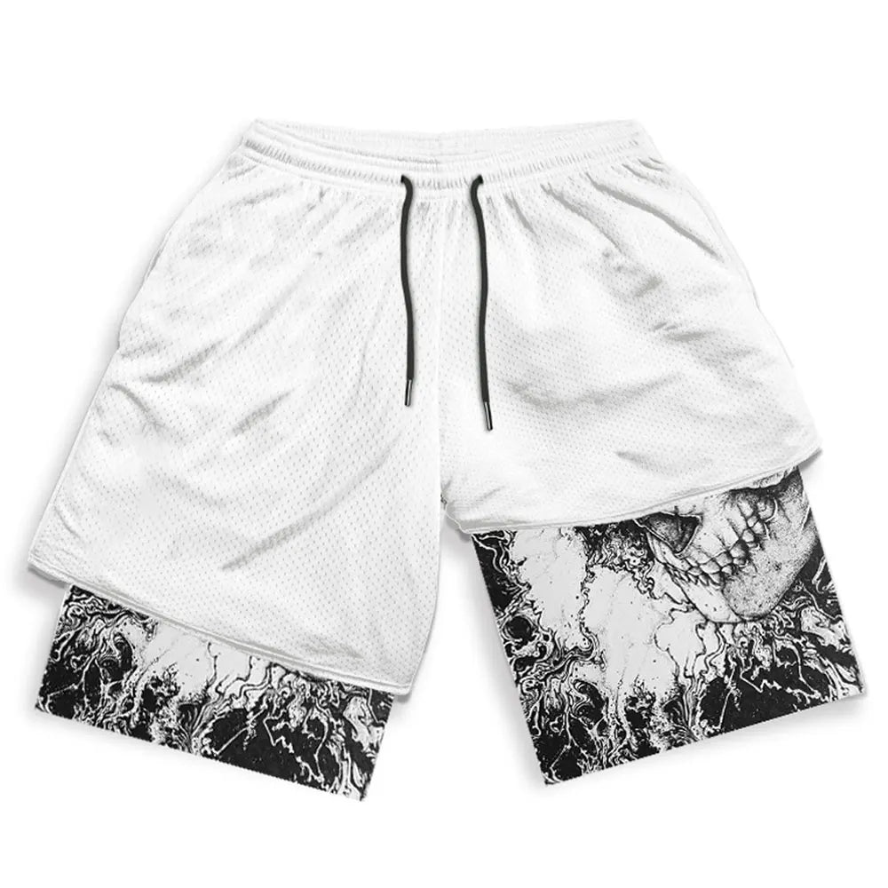 Men's 2 in 1 Running Shorts Male Workout Anime Shorts Training Yoga Gym Sportswear Pants Sport Short Pants with Pockets