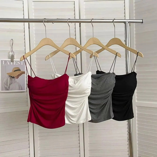 Ärmelloses Top für Damen, Tank-Unterwäsche, tailliertes Camisole, sexy, kurzes Top mit dünnen Trägern, schlichtes weißes Tank-Top im koreanischen Stil