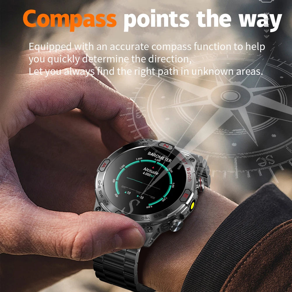 Military Outdoor Smart Watch Men 1ATM Waterproof Compass GPS Sports Track Fitness Watch 450 mAh with LED Flashlight SmartWatches