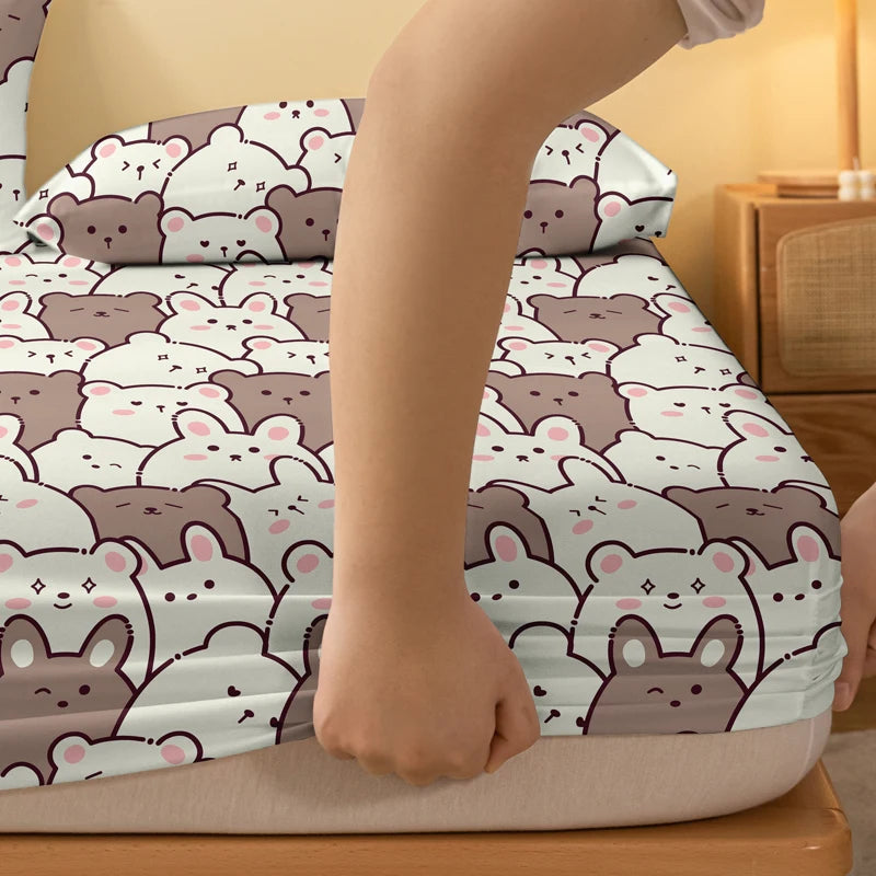 1 Piece of M-bear Pattern Frosted Bedsheet, Bedroom Printed Bedspread, Bedding (Excluding Pillowcases)