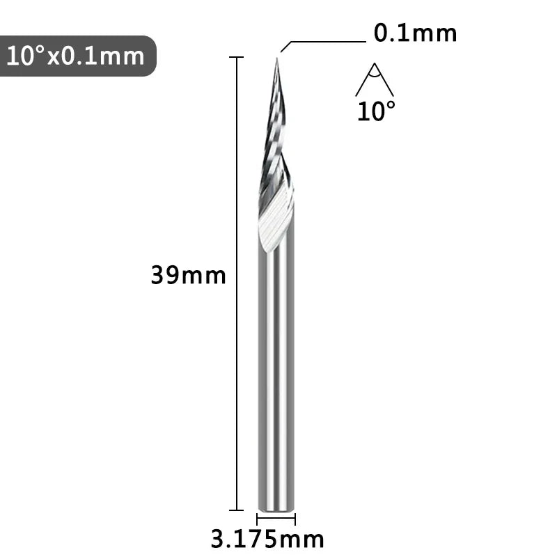 XCAN PCB-Gravurbit, 3,175 mm Schaft, V-förmige Schnitzbits, 10–30 Grad, Hartmetall-CNC-Fräser, mit 0,1 mm Spitze, Holzfräser