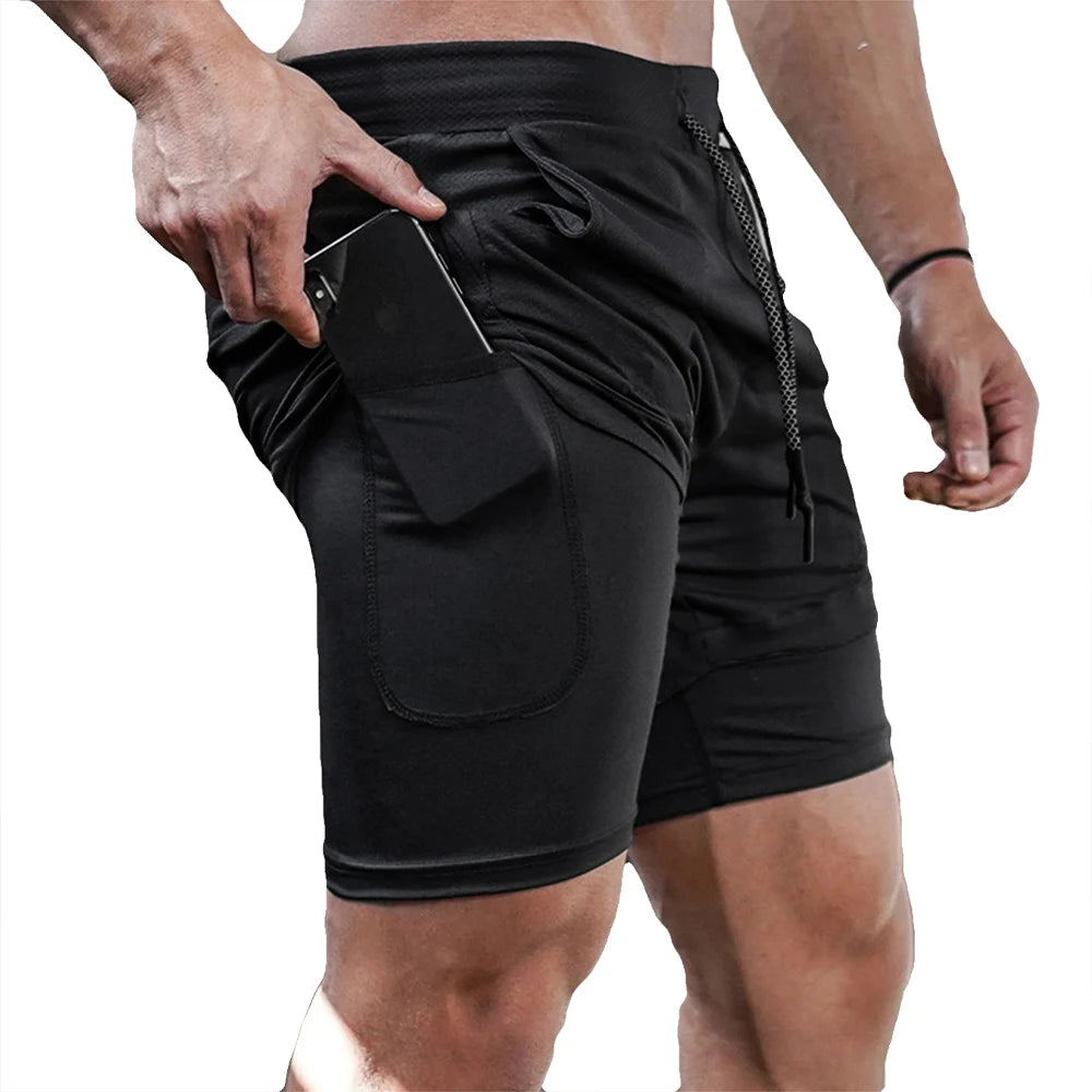 Running Shorts Men Sportswear 2 In 1 Compression Jogging Short Pants Double-deck Bottoms Gym Fitness Training Sport Shorts