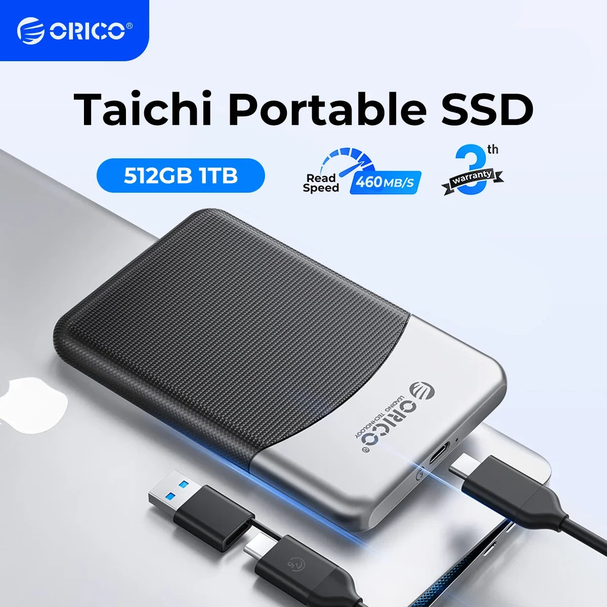 ORICO 2TB External SSD with 2 in 1 USB C Cable, Portable Solid State Drive USB 3.2 Gen 1 Up to 500MB/s, Dust and Drop Resistance