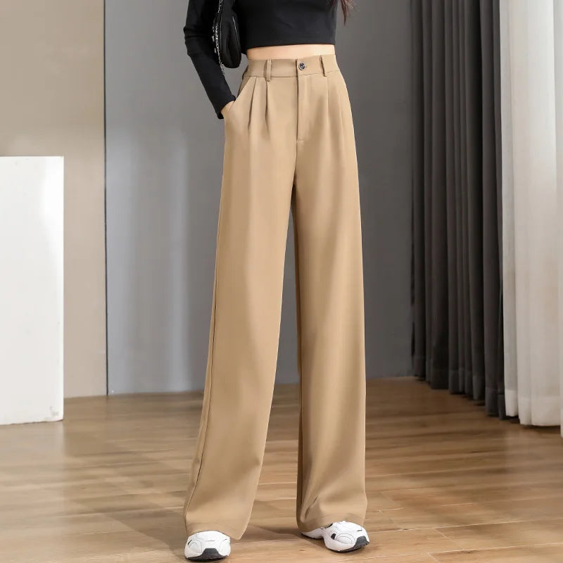Damen Lose Frühling Sommer 2025 Neue Hohe Taille Breite Beine Dünne Beiläufige Hosen Koreanische Mode Trend Weibliche Anzug Gerade Hosen