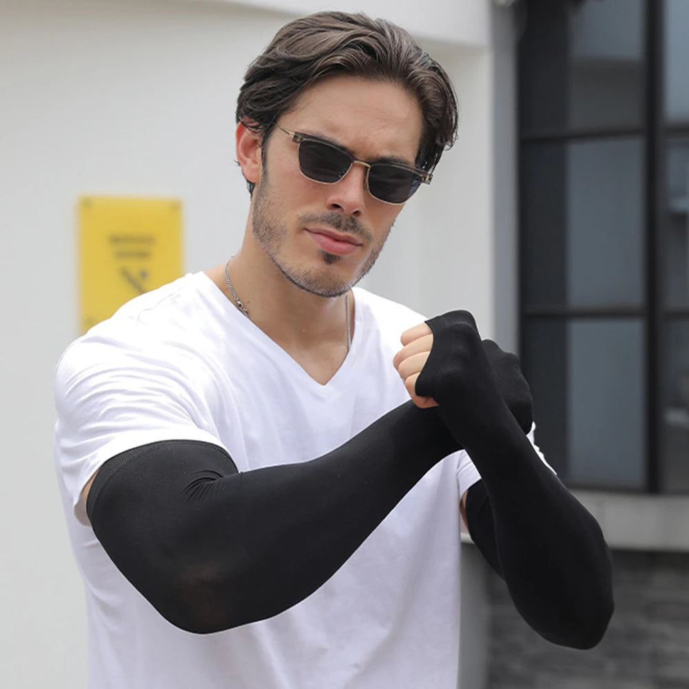 Anti-sunburn Sleeve Elastic Men Women Cool Muff Plus Size Outdoor Sports Sunscreen Cycling Sleeve Uv Blocking Sleeve Fingerless