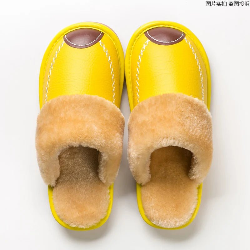 Männer Winter Leder Hausschuhe Schlafzimmer Baumwolle Hausschuhe Männlichen Wasserdicht Dicken Plus Samt Indoor Warme Haus Hause Hausschuhe Schuhe