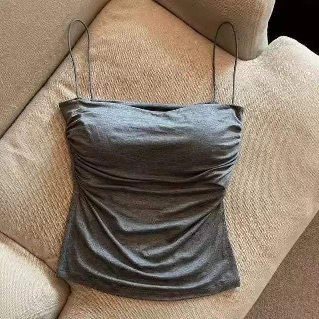 Ärmelloses Top für Damen, Tank-Unterwäsche, tailliertes Camisole, sexy, kurzes Top mit dünnen Trägern, schlichtes weißes Tank-Top im koreanischen Stil