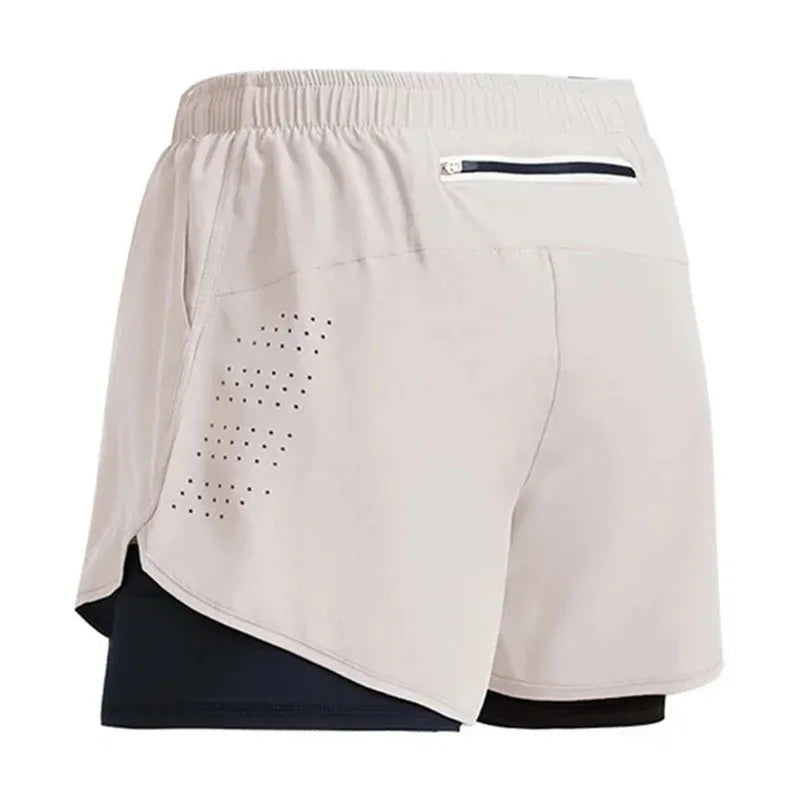 2024 New Men's Fitness Training Shorts Summer 2 In 1 Quick Dry Gym Beach Running Double-deck Shorts Outdoor Sportswear Men