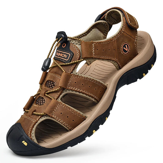 Sommer Herren Sandalen Echtes Leder Herren Freizeitschuhe Outdoor Herren Ledersandalen für Männer Strandschuhe Römersandalen Übergröße 38-48