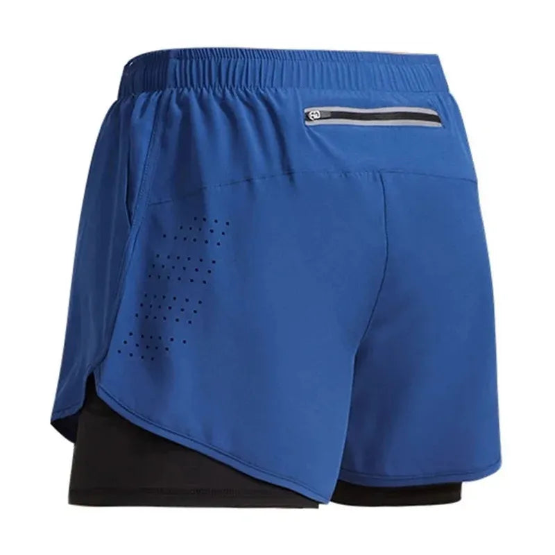 2024 New Men's Fitness Training Shorts Summer 2 In 1 Quick Dry Gym Beach Running Double-deck Shorts Outdoor Sportswear Men