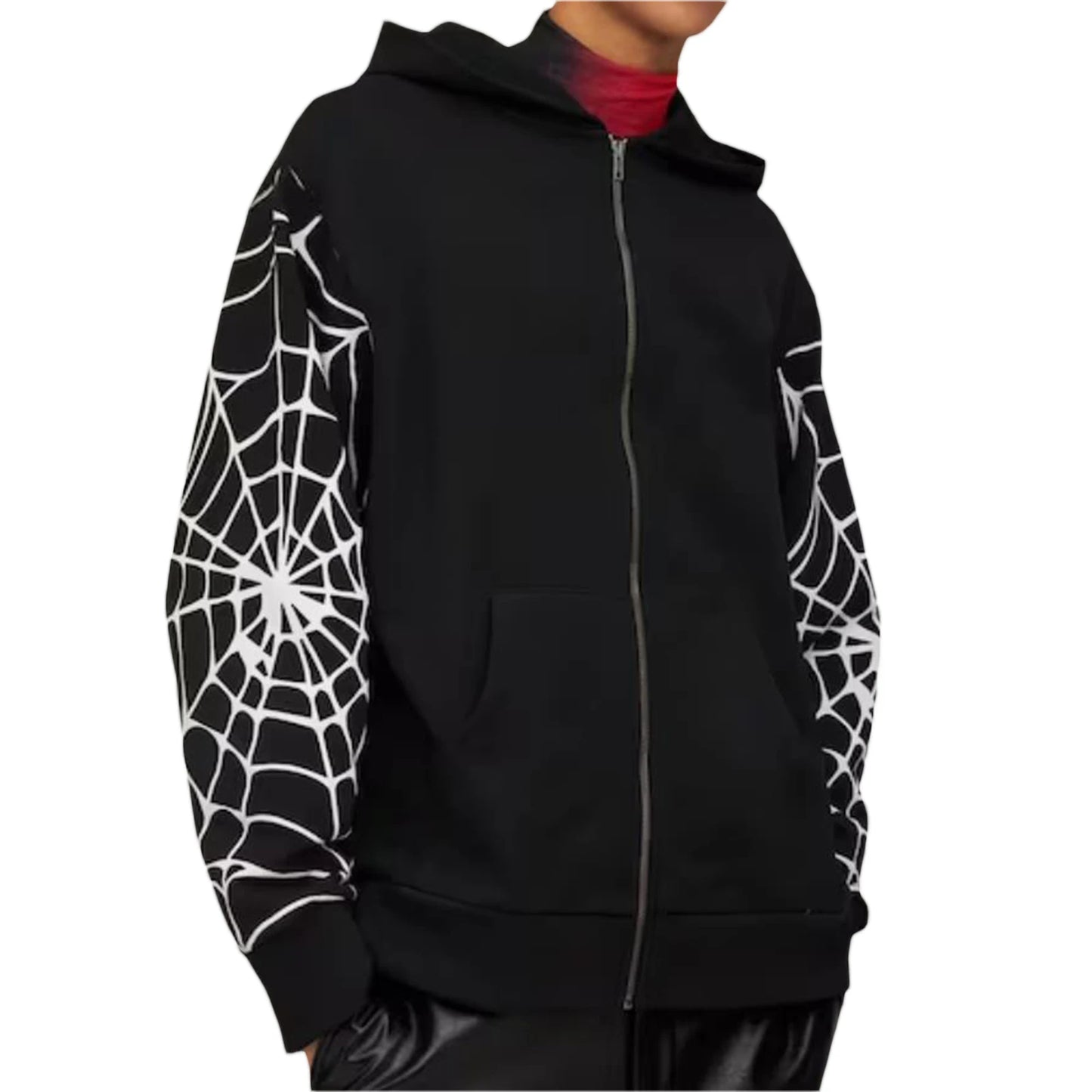 Men Women Zip Up Hoodies Fashion Spider Web Print Long Sleeve Oversized Sweatshirts Streetwear Tops