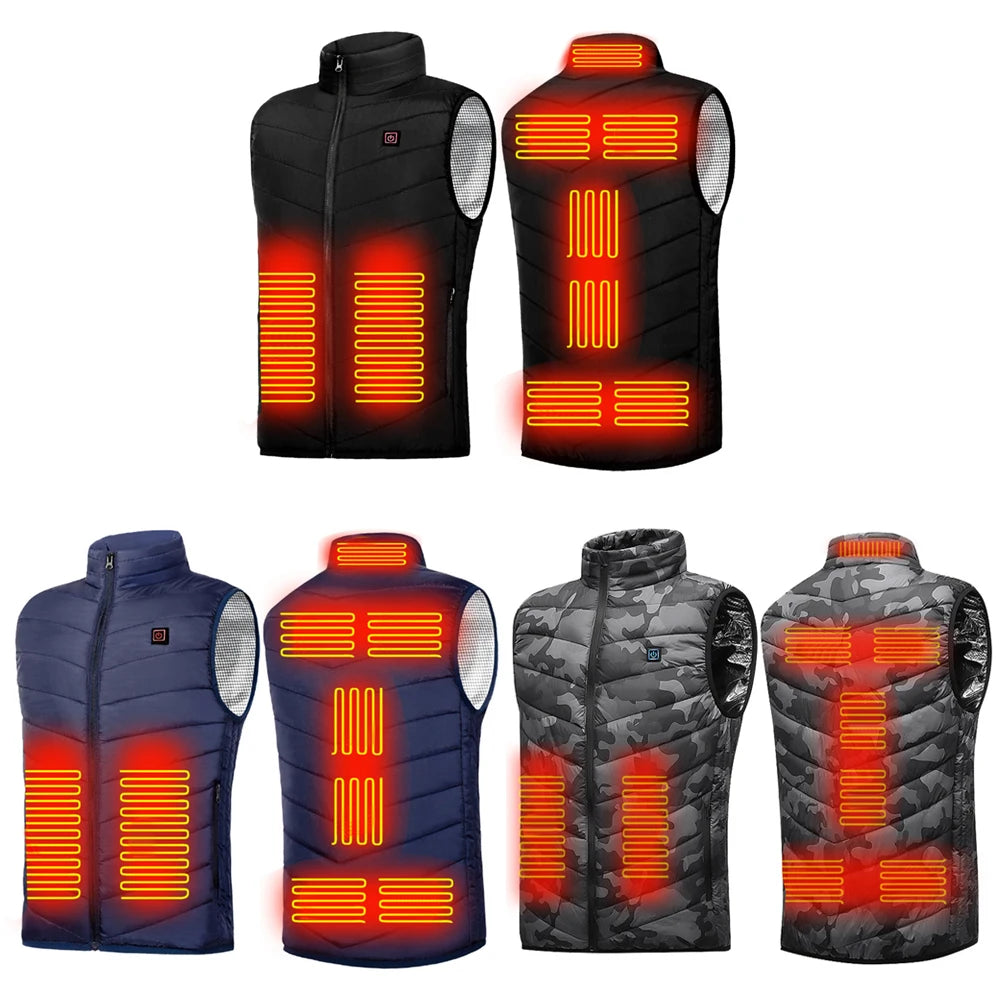 9 Heated Vest Zones Electric Heated Jackets Men Women Sportswear Heated Coat Windproof Heat Coat USB Heating Jacket For Camping