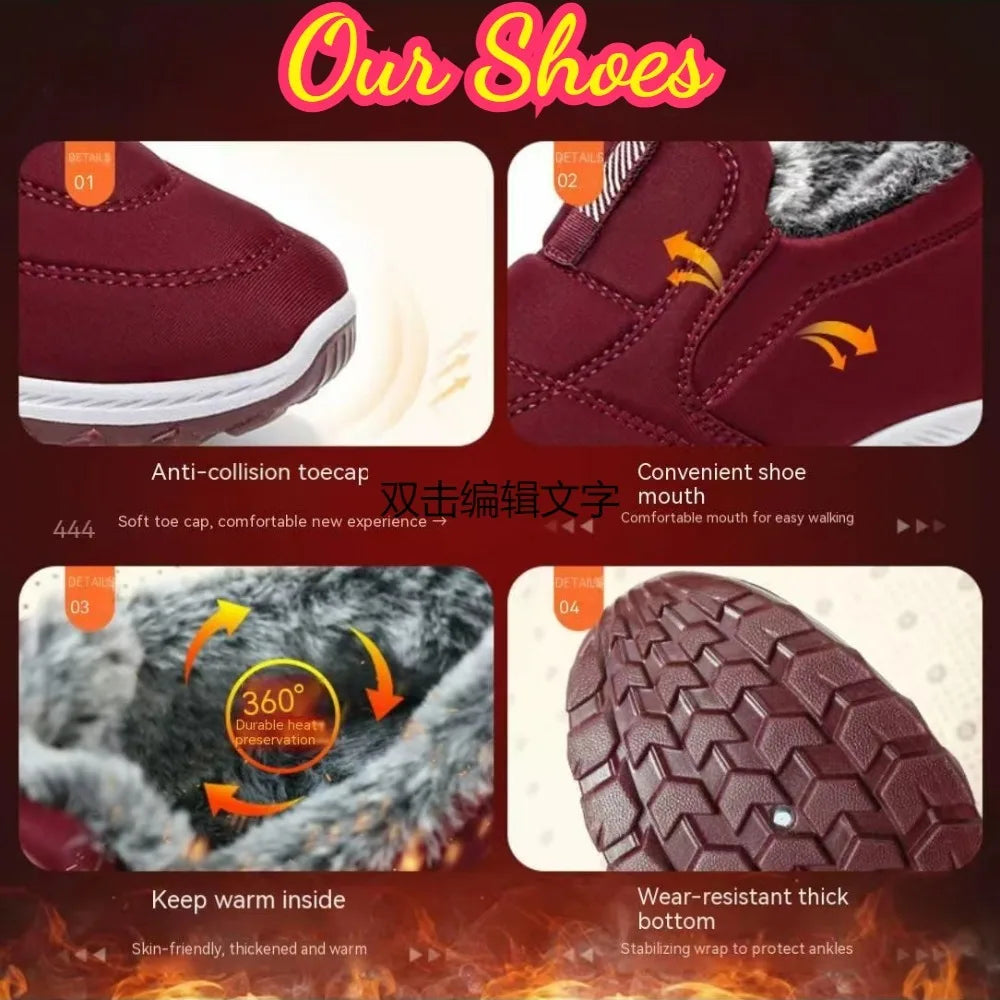 Damen Schneestiefel mit Fellfutter, warme Winterstiefel, rutschfeste Stiefeletten, leichte Wanderschuhe für draußen