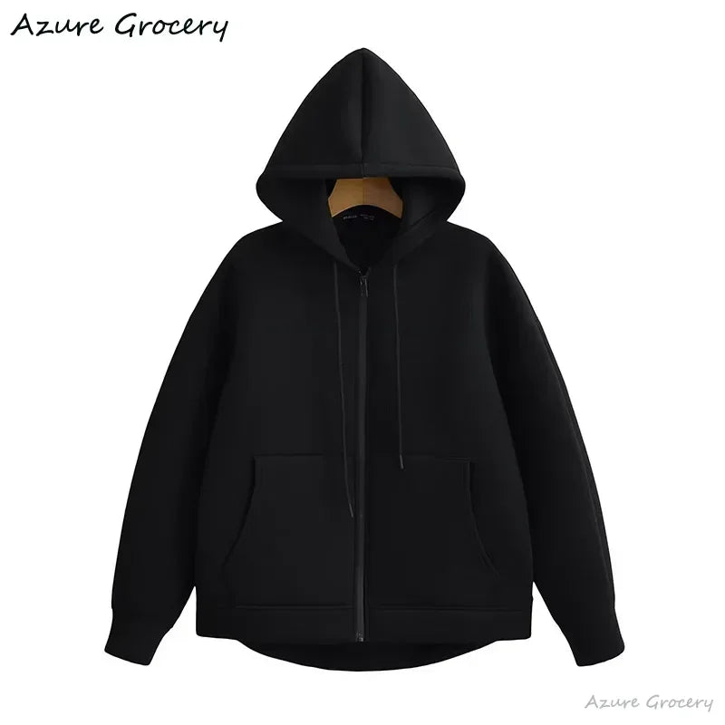 Damen Winter Vintage Reißverschluss Hoodies Sweatshirts Mode Langarm Streetwear Parkas Weibliche Oberbekleidung Koreanische Beliebte Kleidung