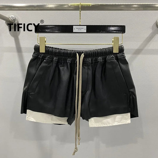 Damenmode Basic PU-Leder Vier Ecktaschen Bequeme Shorts Neue vielseitige schwarze kurze Hose