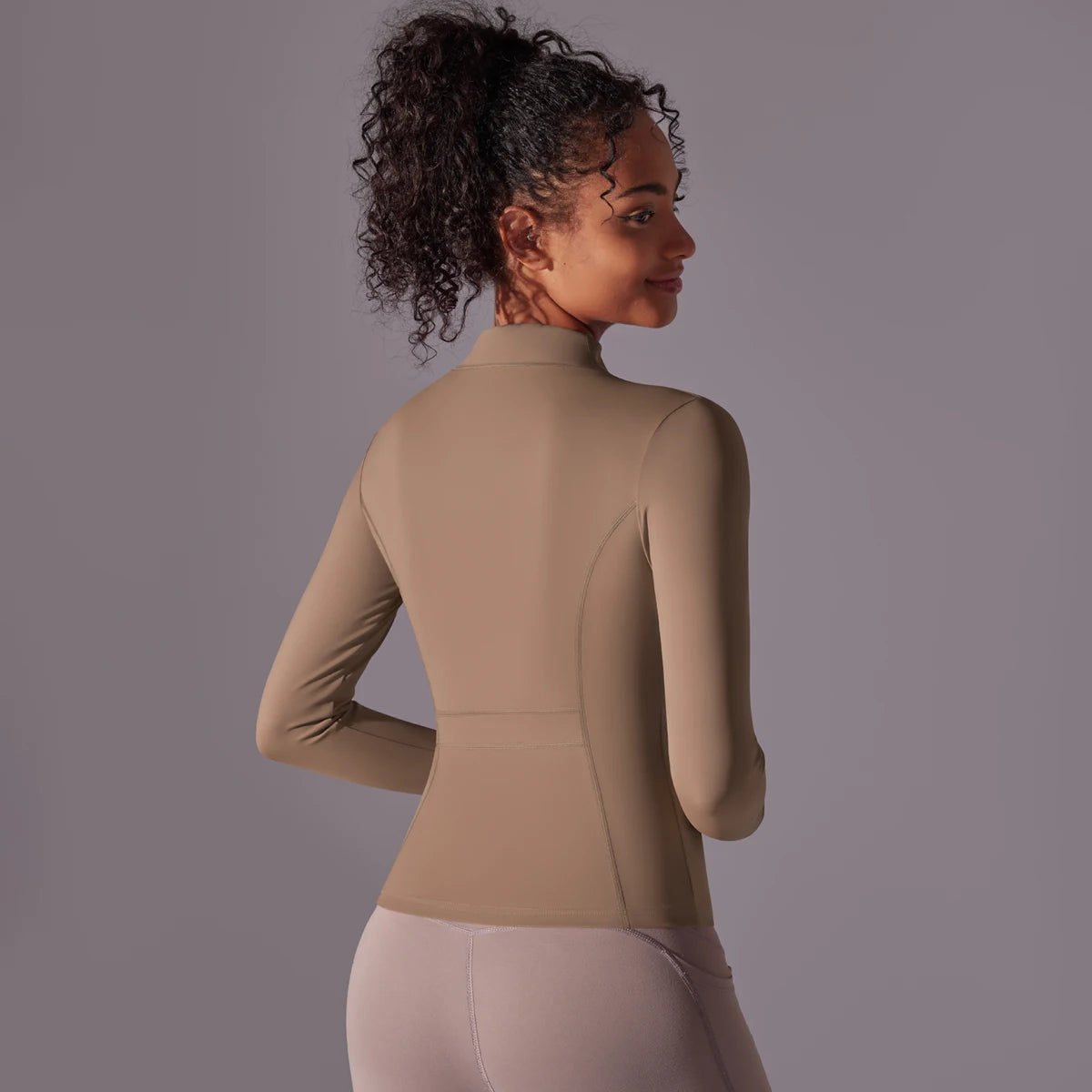 Gym Women's Full Zip Yoga Top With Thumbholes Fitness Running Jacket Stretch Fit Long Sleeve Round Neck Top Sportswear Workout