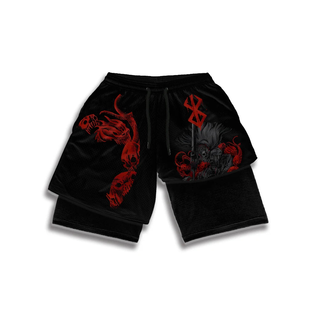Men's 2 in 1 Running Shorts Male Workout Anime Shorts Training Yoga Gym Sportswear Pants Sport Short Pants with Pockets