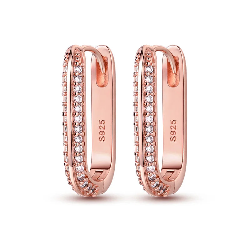 2024 NEUE 925 Sterling Silber rechteckige Creolen Intarsien Zirkon Goldene Ohrringe Für Frauen Hochzeit Geschenk Luxus Schmuck