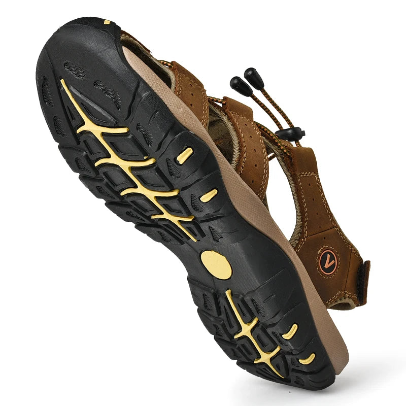 Sommer Herren Sandalen Echtes Leder Herren Freizeitschuhe Outdoor Herren Ledersandalen für Männer Strandschuhe Römersandalen Übergröße 38-48