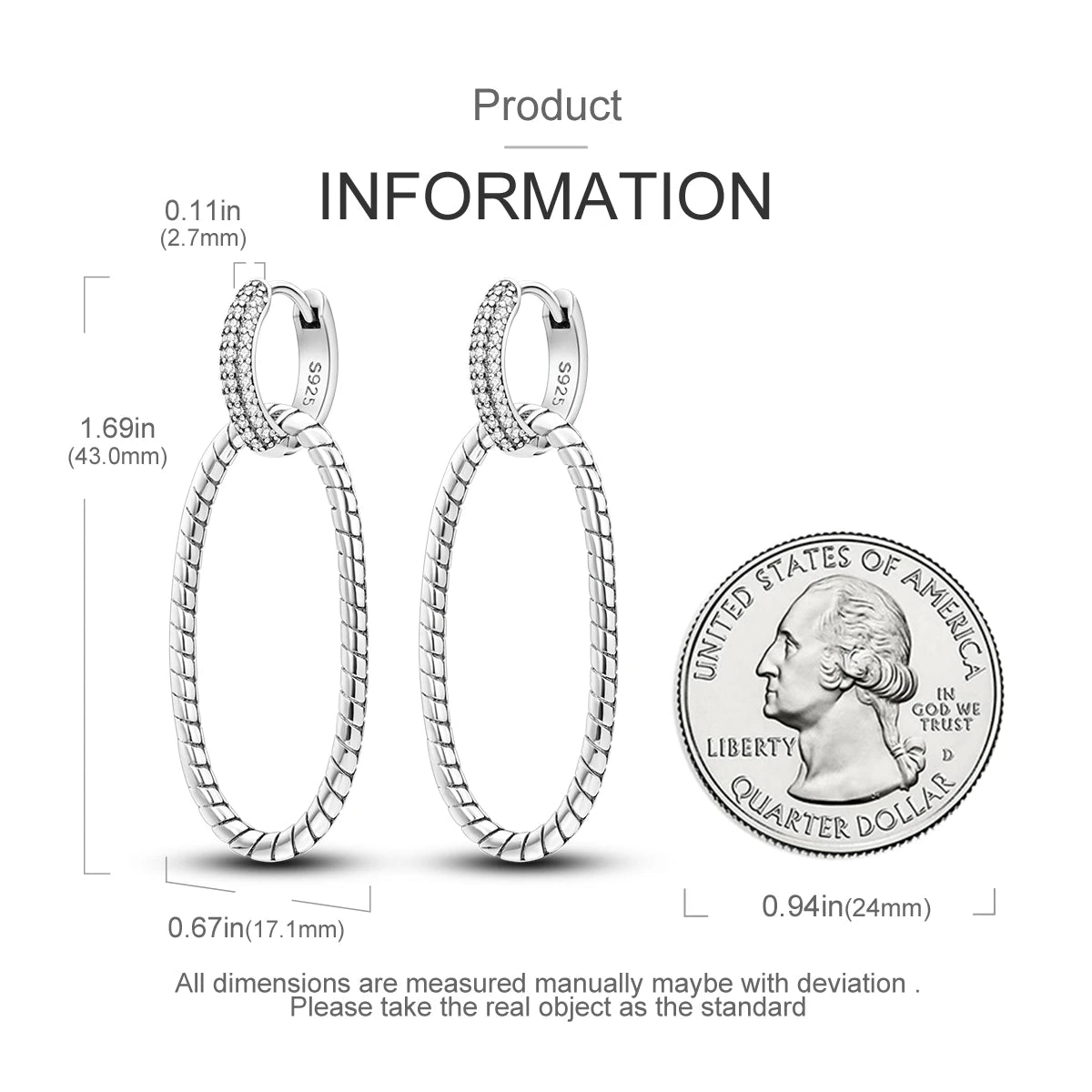 2024 neue Sterling Silber S925 Oval Doppel Ring Close Set Serpentine Ohrring Tropfen Einfache Schmuck Für Frauen Und Mädchen Party Geschenk