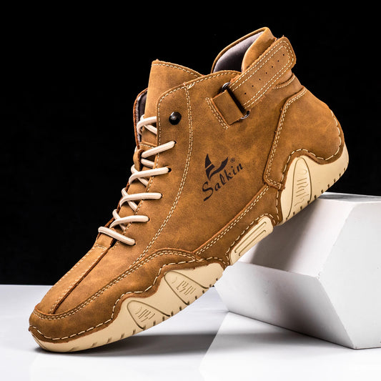 Neue 2025 handgemachte Männer Stiefel Design Turnschuhe Mann Outdoor Casual Leder Männer Schuhe Stiefeletten Herbst Atmungs Heißer Verkauf