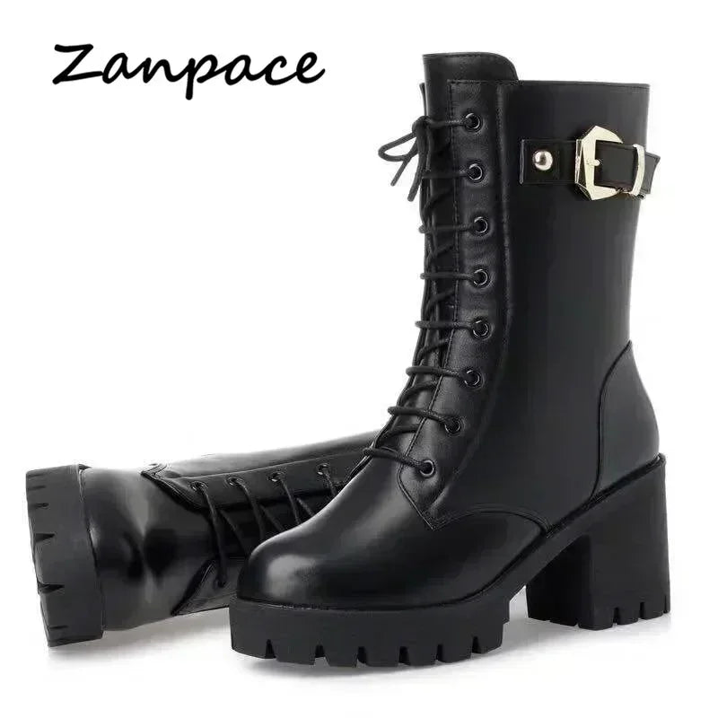2024 Winter Leder Frauen Winter Stiefel Dicke Wolle Warme Frauen hochhackigen Echtem Boot Hochwertige Weibliche Schnee Stiefel frauen Schuhe