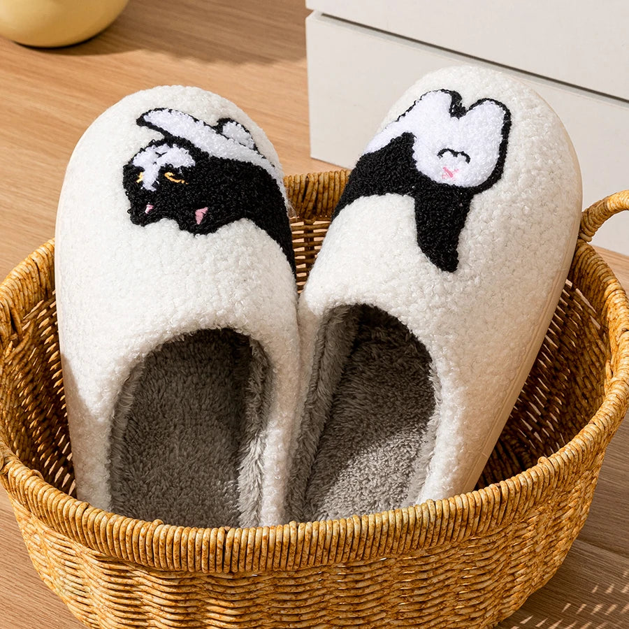 Damen Winter Warme Hausschuhe Niedliche Cartoon-Katze Weiche Sohle Exquisite Schlafzimmer Anti-Rutsch Komfort Mode Baumwollschuhe