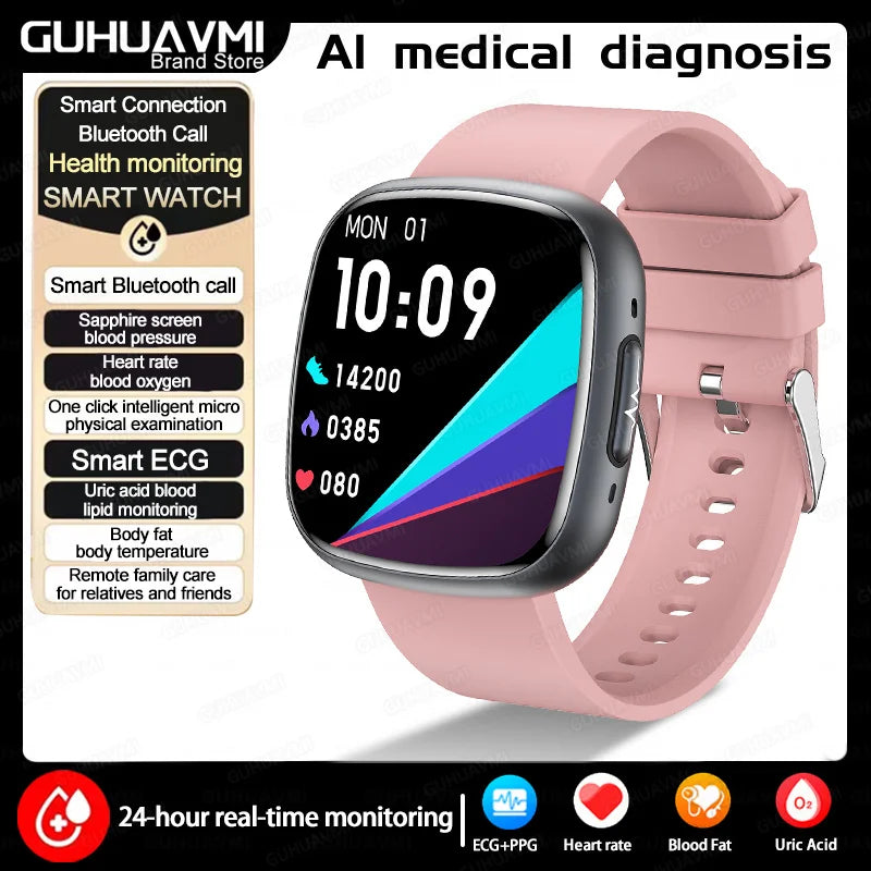 2025 New Accurate Measure Blood oxygen Lipids Uric Acid Smart Watch Men ECG Blood Pressure Health SmartWatches For Android ios